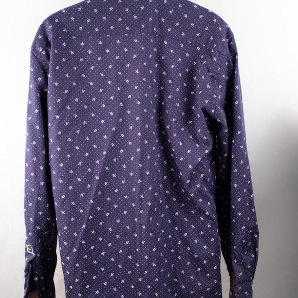 WAM Classic Tailored Fit Men's XXL Long Sleeve Button Shirt Blue Leaf Design - Picture 5 of 10